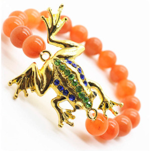 Red Aventurine Gemstone Bracelet with Diamante alloy frog Piece