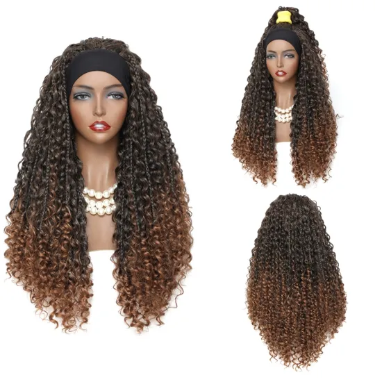 eadband Wigs With Bohemian Box Braid Hair Goddess River Locs 26 inch Curly Crochet Hair Black Color Synthetic Braided Wig