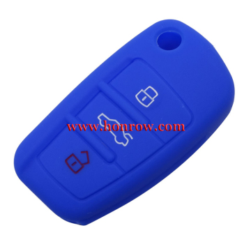 New arrival Colorful 3 button Silicone case for Audi key (black,blue,green ,red,yellow color) silicone remote key cover