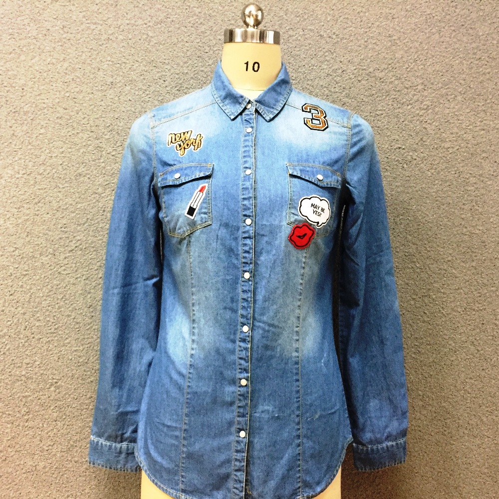 Women's cotton long sleeves denim shirt