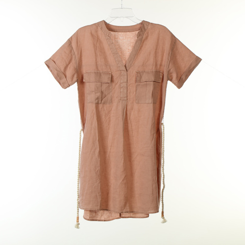Linen Garment Dye Blouse with Cotton Belt
