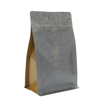 新しいデザインのジップロックリシールコーヒークラフト紙フラットバッグ