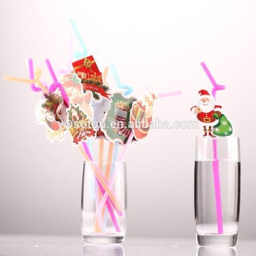 Merry Christmas Disposable Drinking Paper Straws Set With Attachable Tag Card Birthday Wedding or Baby Shower Party Supply
