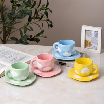 Handmade Irregular 10oz Customized Ceramic Mug & Saucer for Afternoon Tea