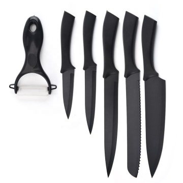 Hot Selling 6-Piece Black Coated Kitchen Knife Set in Gift Box