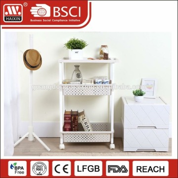 Modern new develop kitchen plastic rack 3 layers rolling storage rack with wheels