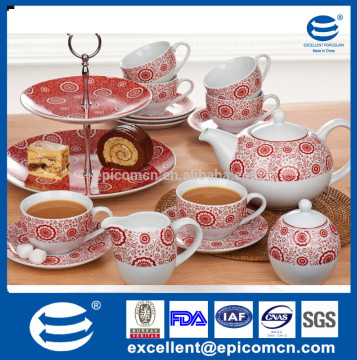 Grace tea ware wholesaler, ceramic tea set with customized logo, drinkware 19pcs for 6 person