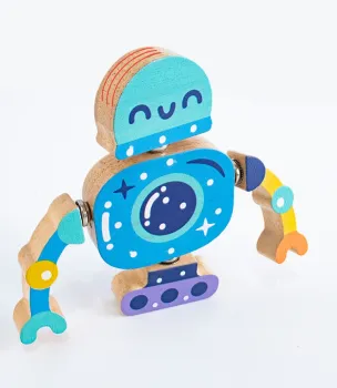 STEM Toys: 4pc Wooden Building, Stacking Robot Set - Perfect Gift for Developing Fine Motor Skills in Boys and Girls