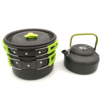 Outdoor Cooking Essentials: Complete Portable Foldable Aluminum Cookset with Utensils and Nylon Bag for Camping
