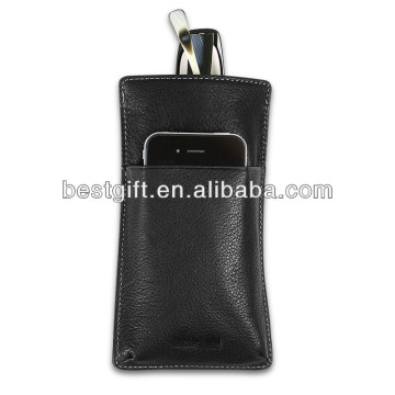 hot sale genuine leather case eyewear, used as glasses bag as well as phone bag, convenient design