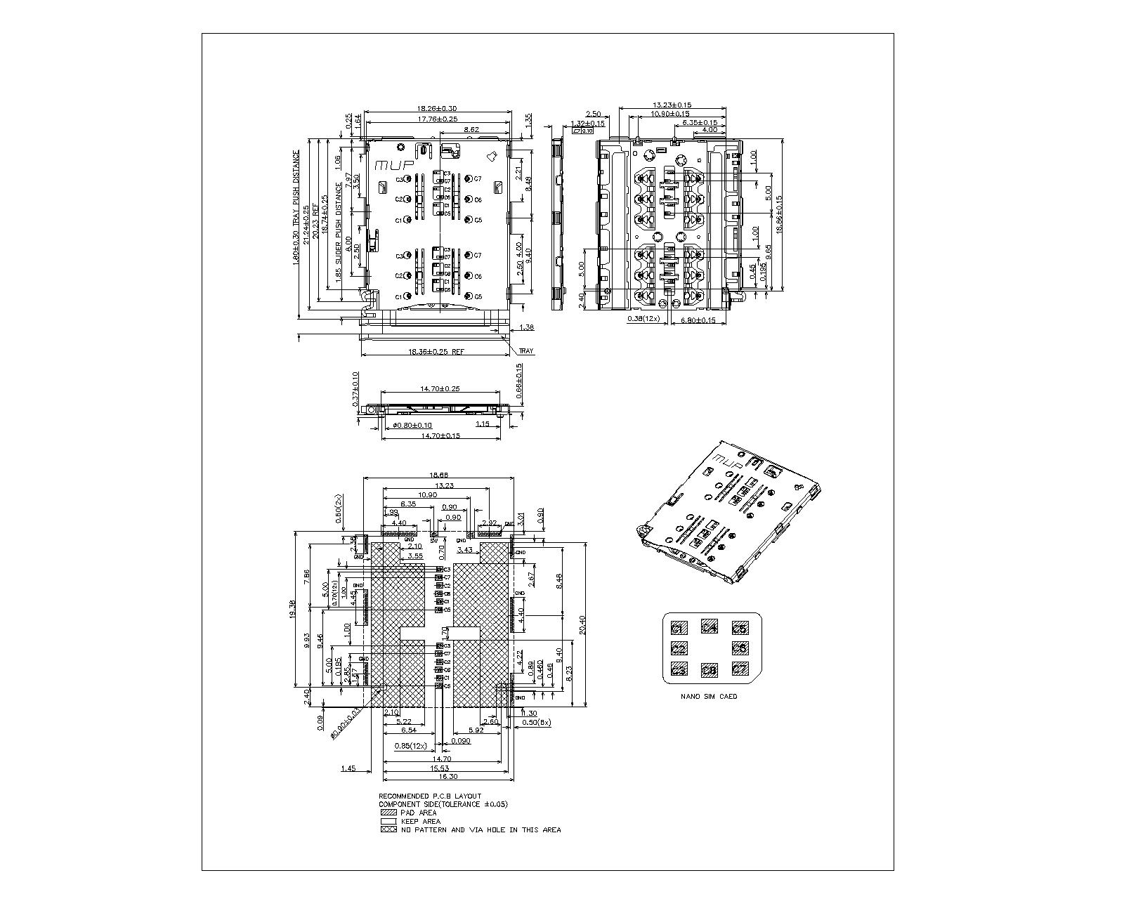 ATK-NSIM-8-A-135-A-006 DUAL NANO-SIM Card Connector H1.35mm Normally Close With Card Tray Type