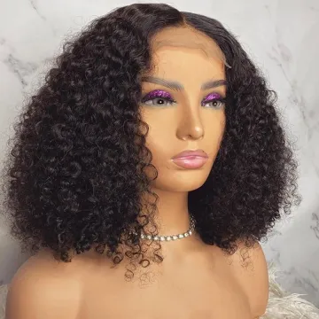 Wig Vendors Wholesale Afro Kinky Curly Bob Lace Front Wig Natural 1b Color Brazilian Cuticle Aligned Virgin Hair Short Bob Cut