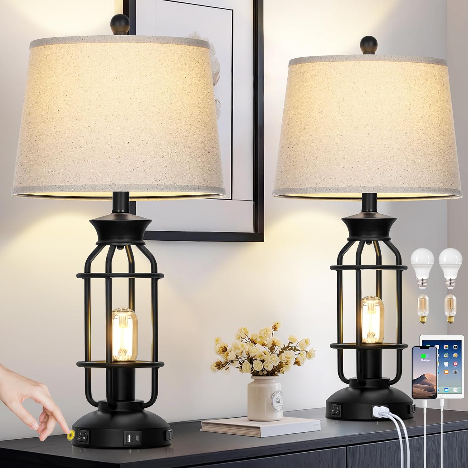 Industrial USB-C+A Outlet Bedside Lamp Set 2 (23)