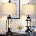 Industrial USB-C Outlet Bedside Lamps Set 2