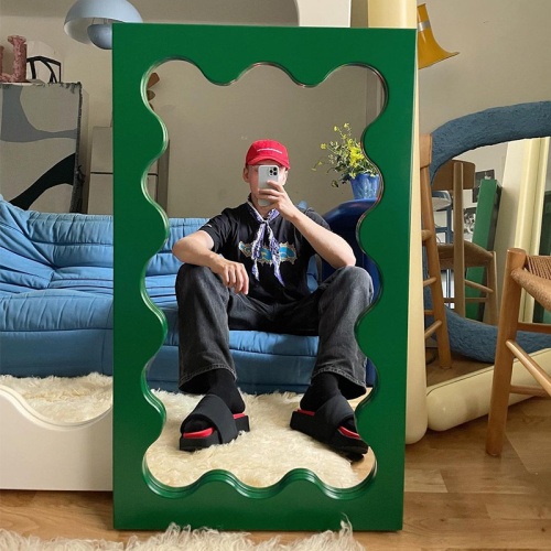 Full Length Art Decor Wavy Wood Framed Mirror
