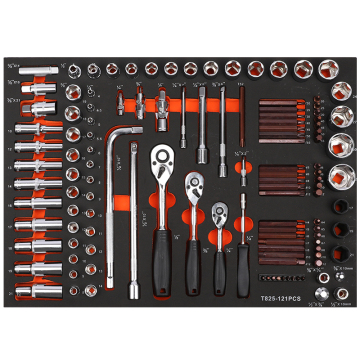 Professional Repair Tool Trolley Cabinet with 121 Pcs Hexagonal Socket Set (1/2, 3/8, 1/4, 8, 32 MM)
