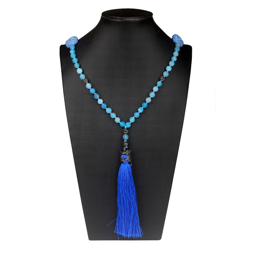 2018 оптовые ювелирные изделия ожерелья натуральный синий агат бусы длинное ожерелье