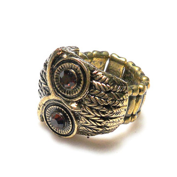 2014 baru fesyen pakaian wanita barang kemas menghulurkan cincin dalam logam hantu bentuk antik emas saduran barang kemas dengan rhinestone topaz kulit