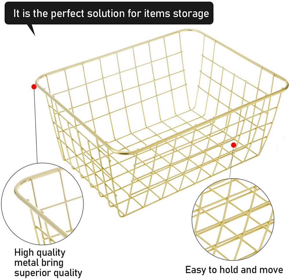 Gold Metal Wire Storage Basket