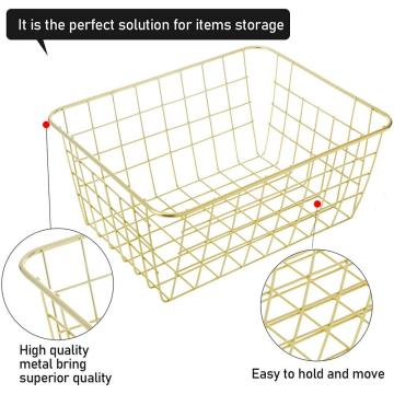 Cesta de almacenamiento de alambre de metal dorado