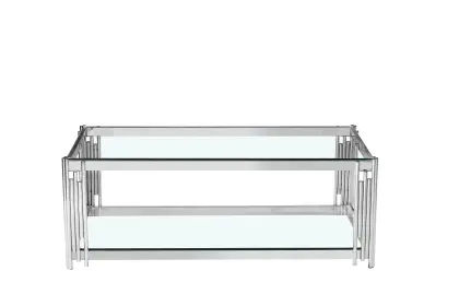 Dual-Tier Gold Frame Coffee Table with Glass
