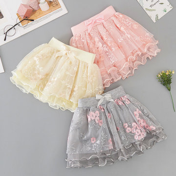 2020 Summer Baby Multilayer Embroidery Flower Grey Yellow Pink Skirt Princess Mini Skirt Newborn Children Clothing Girl Clothes