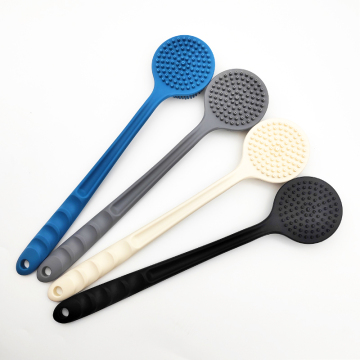 Beige Black Blue Grey Handle Long Soft Silicone Shower Body Scrubber Brush