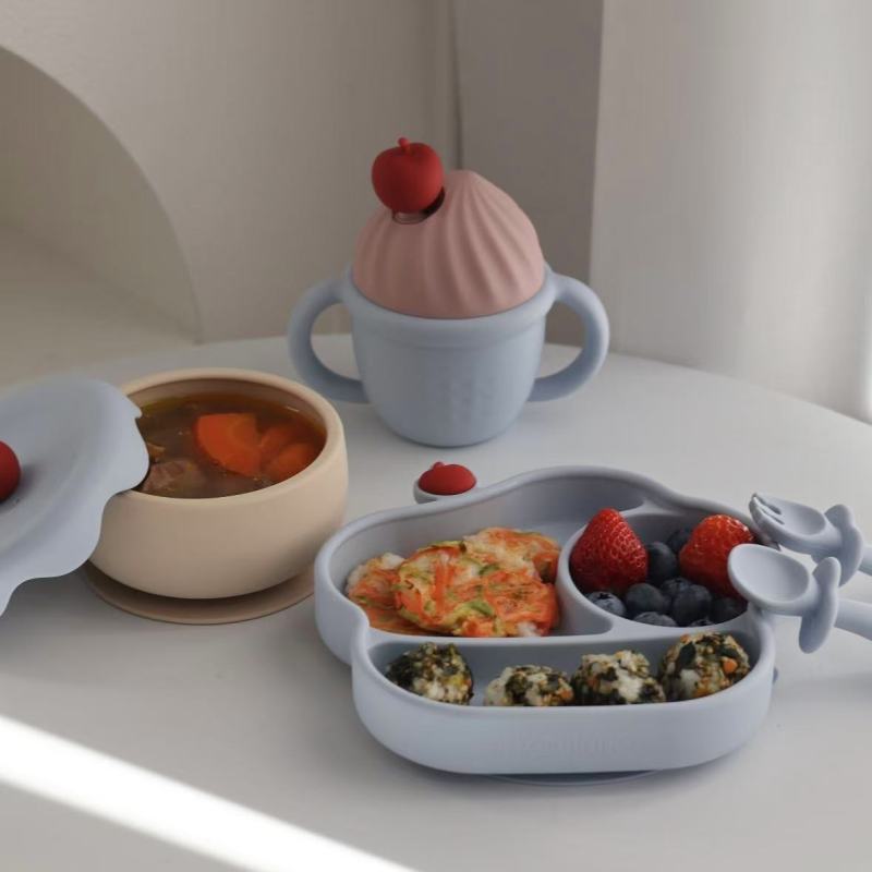 Soft-Hued Kids' Tableware with Cherry Design