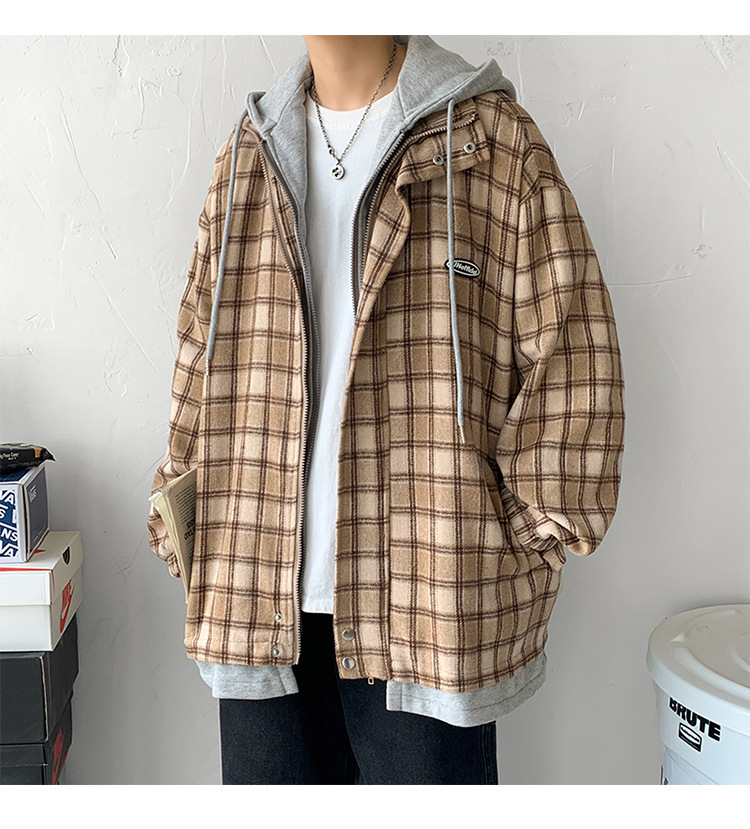 Veste à capuche à plaid décontractée pour hommes