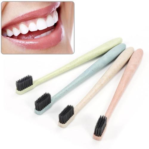 1 Pcs Eco Friendly Portable Travel Toothbrush Wheat Straw Handle Bamboo Charcoal Toothbrush Tongue Cleaner For Kids And Adults