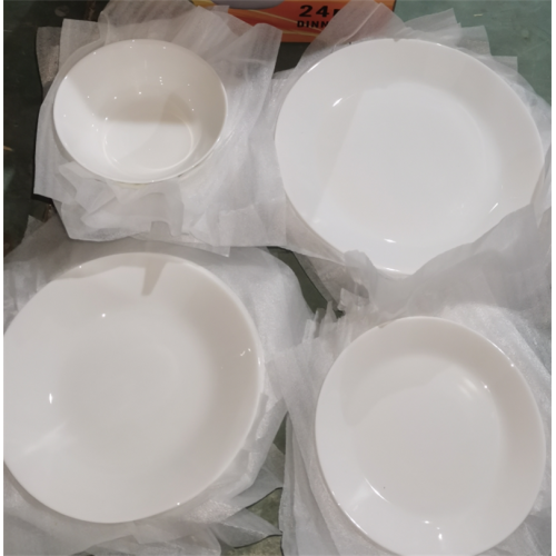 24PCS Round White Opal Glass Dinner Plates Set