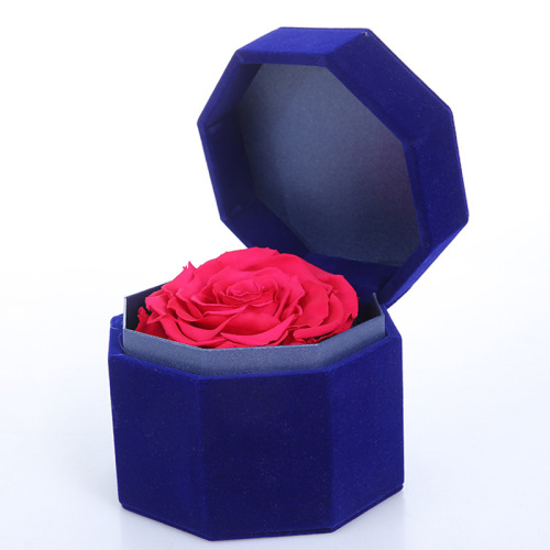 Octagonal Hinged Preserved Flower Rose Velvet Box