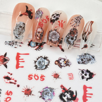 2024 Custom Skull Pattern Nail Art Stickers - DIY Witch Nail 3D Stickers for Halloween