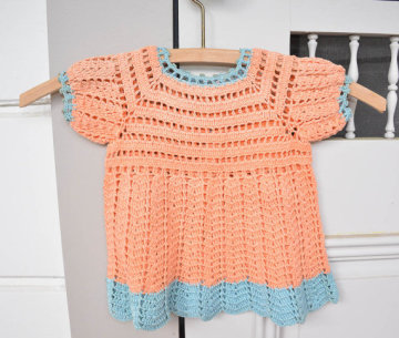 Vintage Crochet Baby Dress Peach Crochet Baby Clothes Size