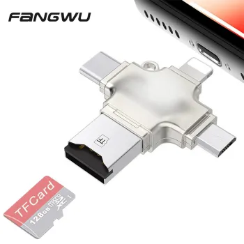 4-in-1 Micro SD to USB Card Reader: Micro Card Adapter with USB 3.0, Lightning and Type-C Compatibility