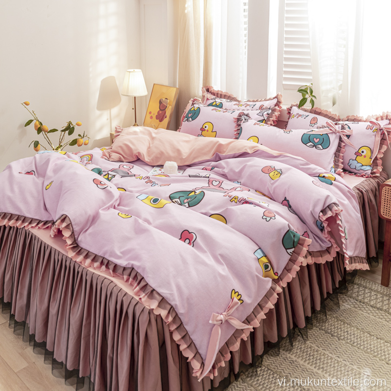 Bộ khăn trải giường in hình sợi nhỏ 100% polyester phong cách Hàn Quốc