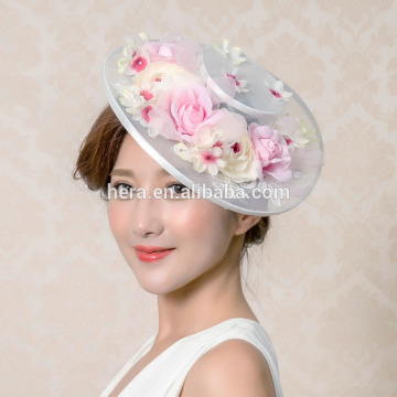 White Handmade Bulk Top Wedding Felt Hats Party with Flower on Side 667HC