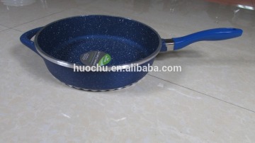 Blue marble stone coating deep frying pan