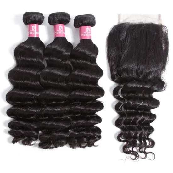 Wholesale Cheap Price Natural Wave Human Hair Extension 4 Bundle Hair With Closure