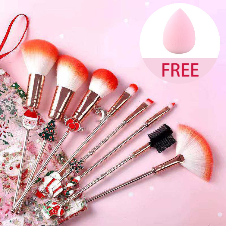 8 Pcs Metal Handle Santa Makeup Brushes Kits4 Jpg