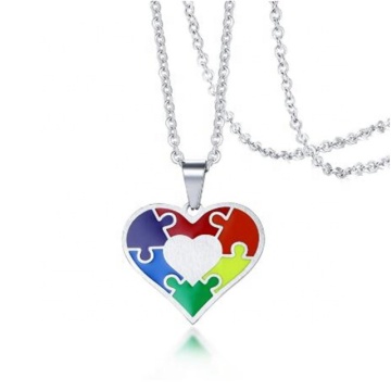 Iywu Aceon Stainless Steel Satin LGBT Gray Rainbow Heart Necklace