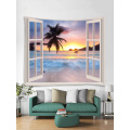 Tapestry Wall Tapestry Wall Hanging Windows Beach Sea Ocean Series Tapestry Tropical Style Sunrise Coconut Tree Tapestry for Bed