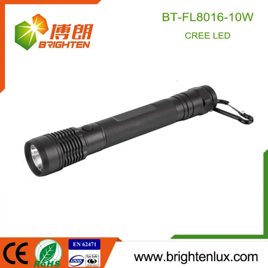 Factory Wholesale 3C Cell Dry Battery Operated Long Beam Range Aluminum Housing 10w led Cree xml t6 Flashlight With Carabiner