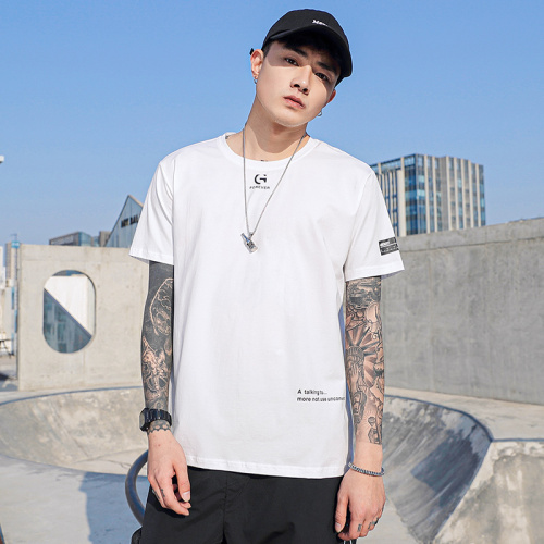 Custom Men's casual white printed T-shirt