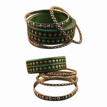 Punk Rivet Bangles, Pack Green, Made of Metal, OEM Orders Welcomed