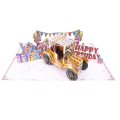 Tarjeta de felicitación emergente de cumpleaños con coche antiguo de lujo