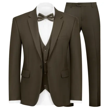 WYWK Men's 3-Piece Suit Banquet Prom Wedding Set-Brown-S