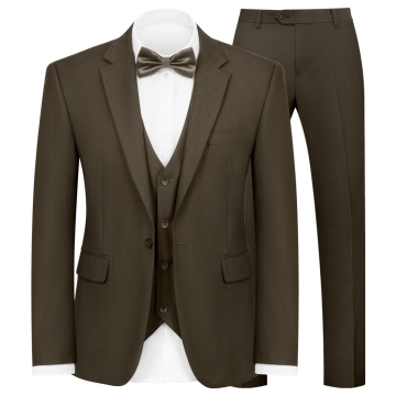 WYWK Men's 3-Piece Suit Banquet Prom Wedding Set-Brown-L