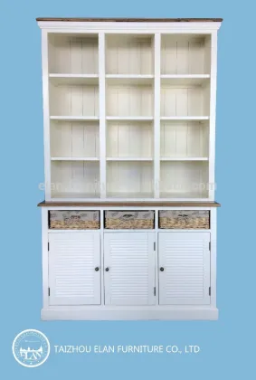 wooden kitchen cupboard furniture solid wood cabinet set with rattan basket drawers