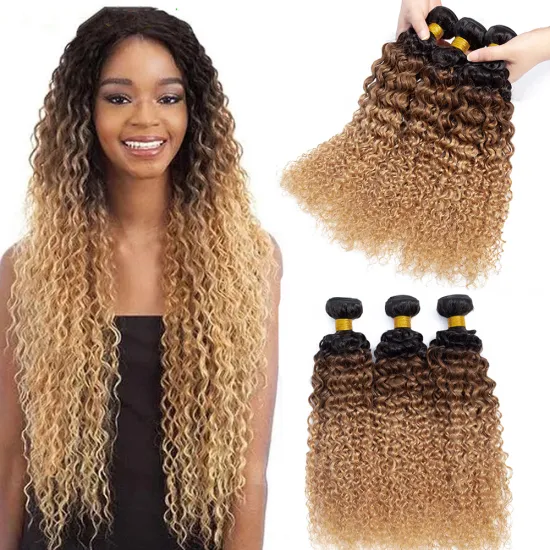 Ombre Curly Bundles Brazilian Human Hair Weave Bundles 1b/27 Remy Hair Extensions 8A Ombre Kinky Curly Human Hair Bundles